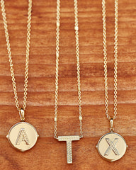 Letter X Gold Disc Reversible Pendant Necklace in Iridescent Abalone