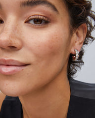 Livy Silver Huggie Earrings in White Crystal