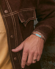 Maverick Oxidized Sterling Silver Stone Leather Bracelet in Turquoise and Brown Leather