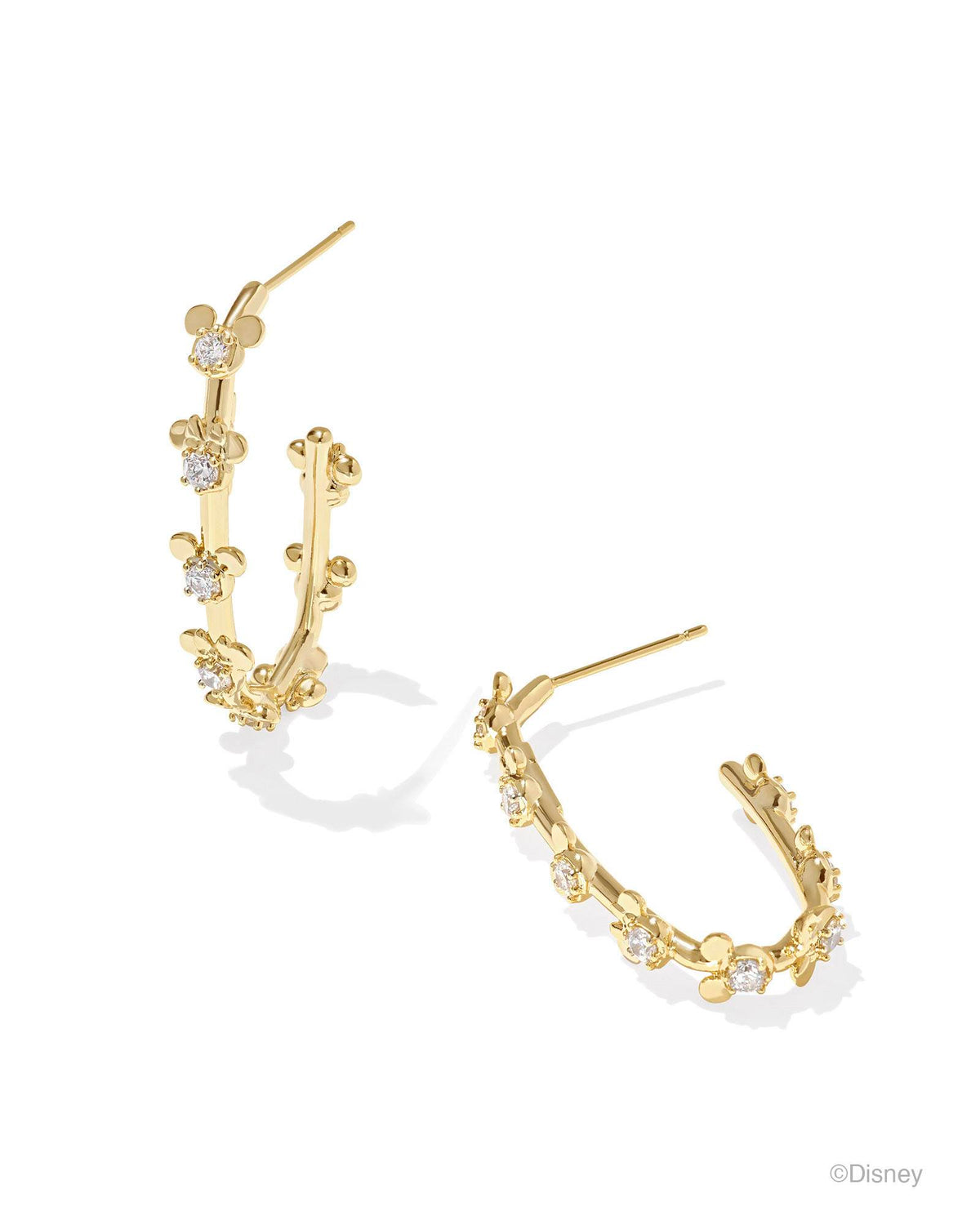 Disney | Kendra Scott Gold Mickey Mouse and Minnie Mouse Hoop Earrings in White CZ