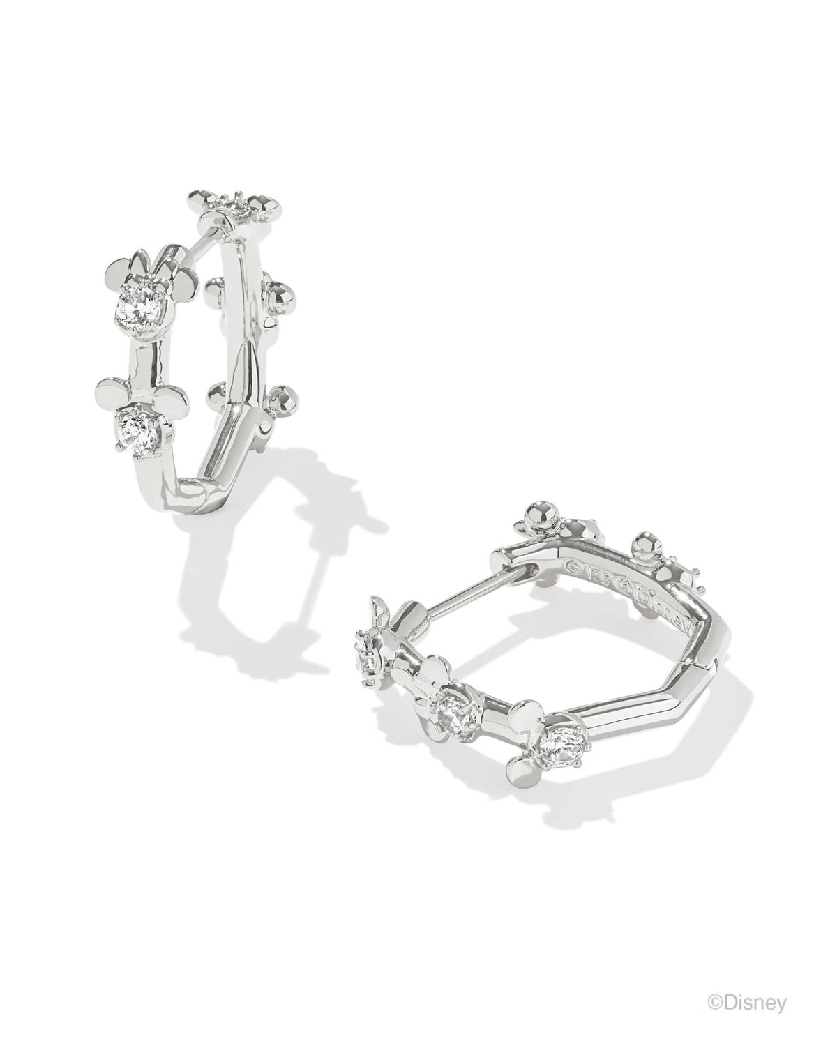 Disney | Kendra Scott Silver Mickey Mouse and Minnie Mouse Huggie Earrings in White CZ