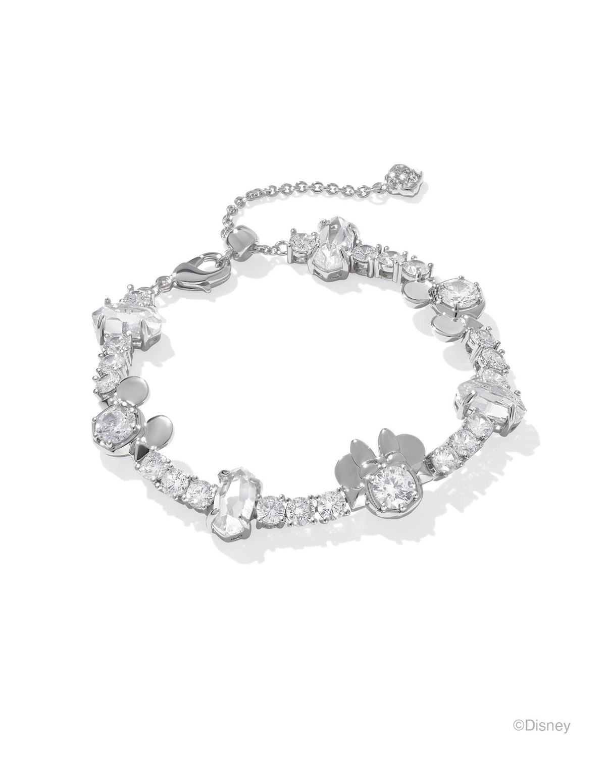 Disney | Kendra Scott Silver Mickey Mouse and Minnie Mouse Tennis Bracelet in White CZ