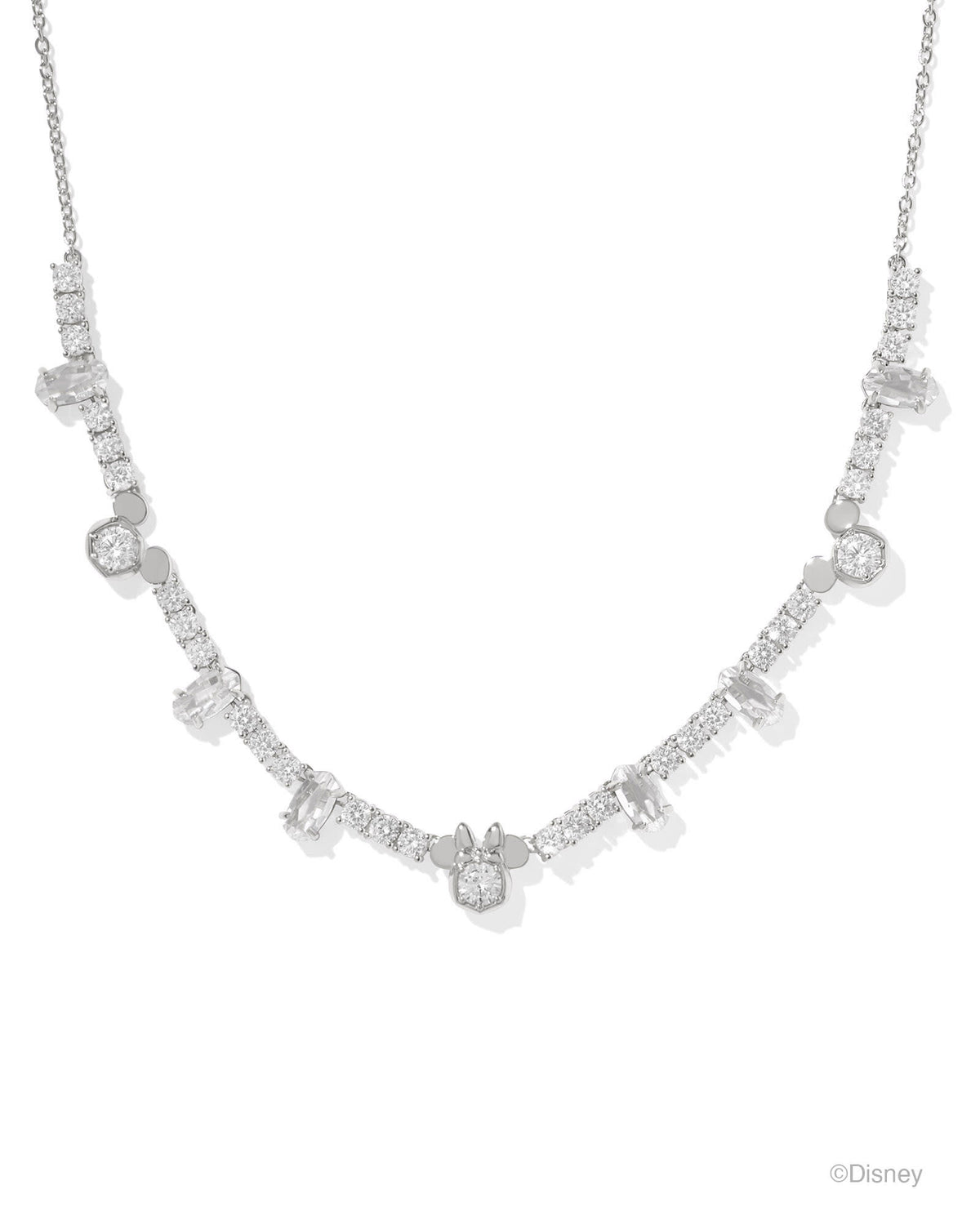 Disney | Kendra Scott Silver Mickey Mouse and Minnie Mouse Tennis Necklace in White CZ