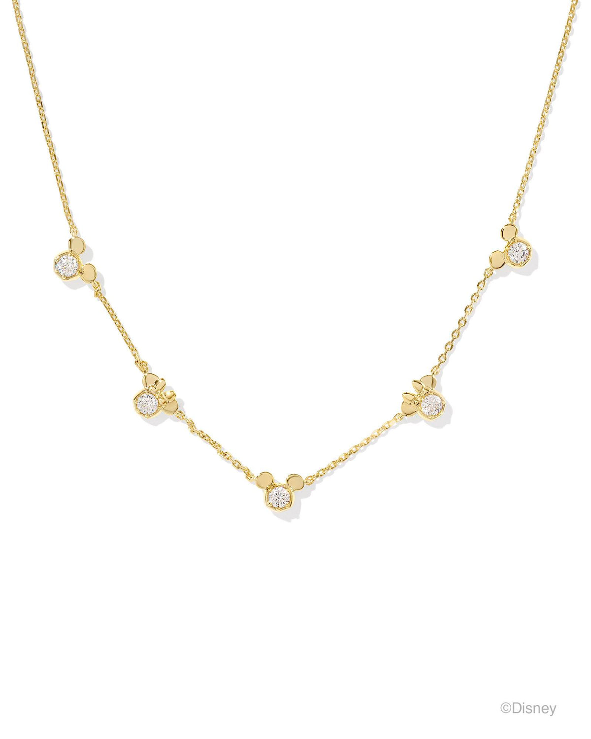 Disney | Kendra Scott Gold Mickey Mouse and Minnie Mouse Strand Necklace in White CZ