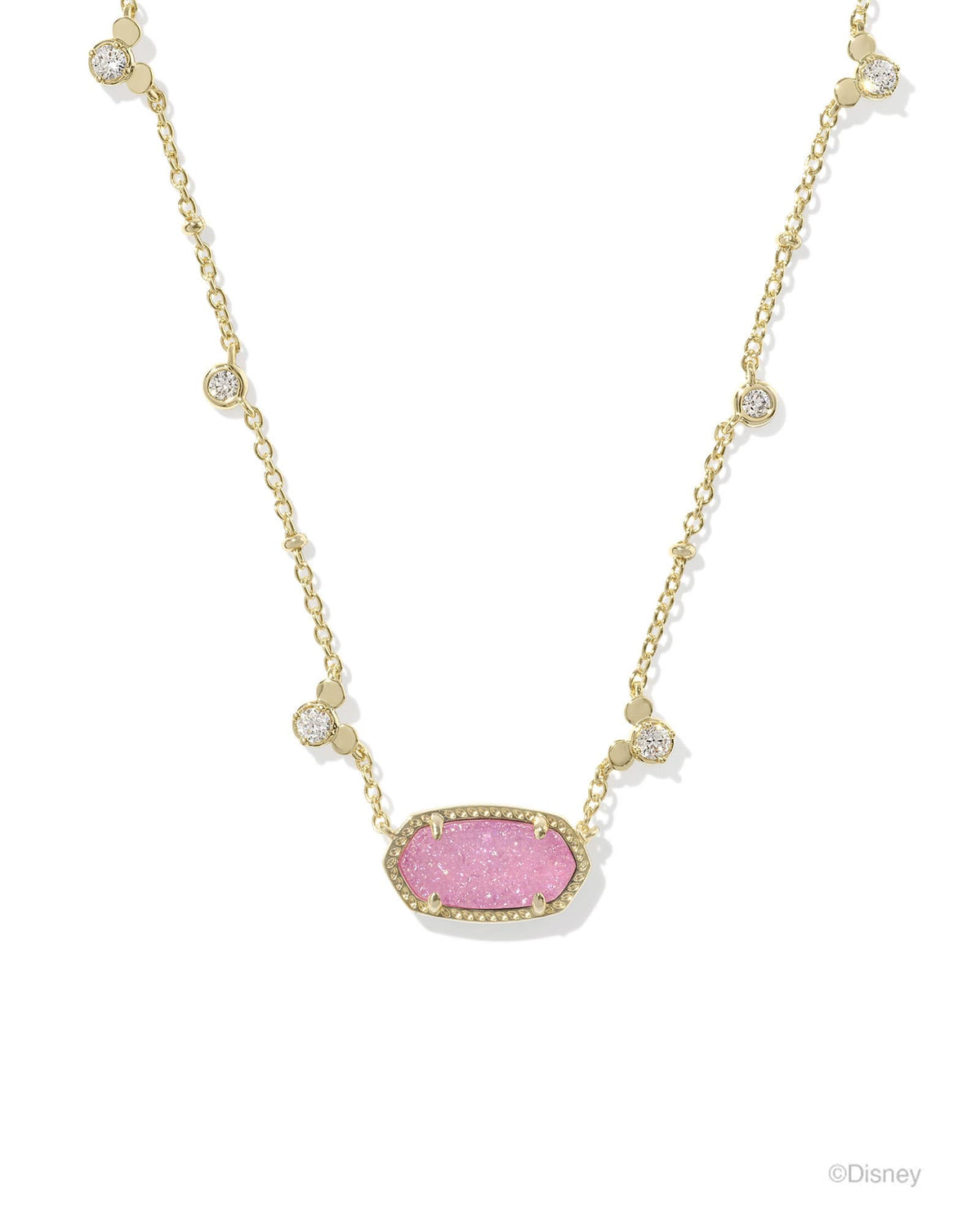 Disney | Kendra Scott Gold Mickey Mouse Elisa Short Pendant Necklace in Hot Pink Drusy