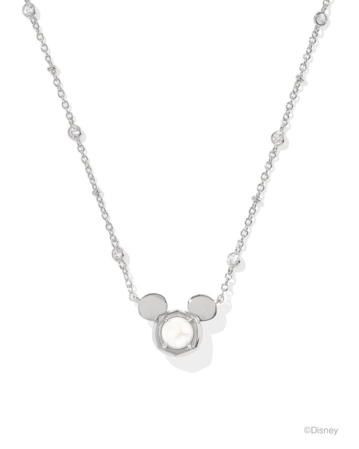 Disney | Kendra Scott Silver Mickey Mouse Short Pendant Necklace in Freshwater Cultured Pearl