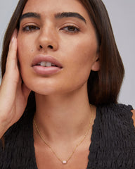 Mini Elisa Gold Satellite Short Pendant Necklace in Pink Opalite Crystal