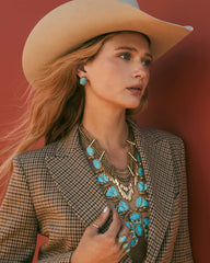 Naomi Vintage Gold Two Finger Statement Ring in Variegated Turquoise Magnesite