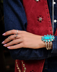 Noble Vintage Silver Horseshoe Cocktail Ring in Variegated Dark Teal Magnesite