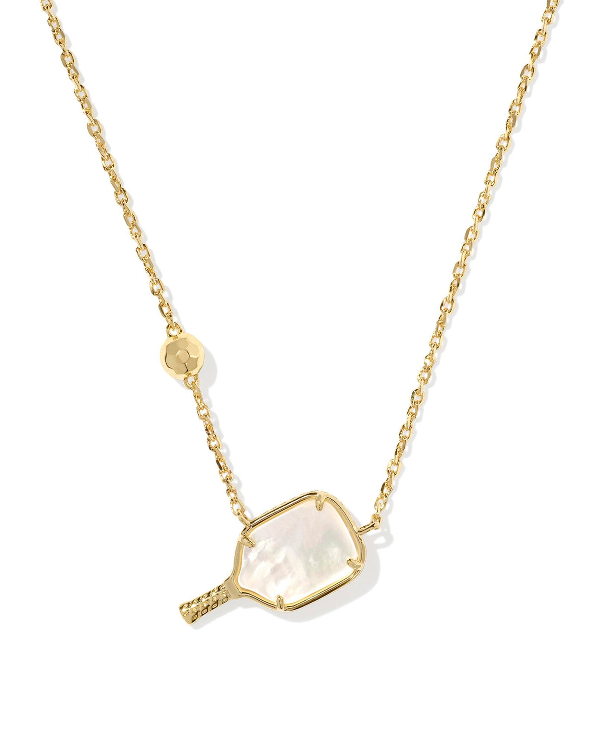 Pickleball Gold Short Pendant Necklace in Ivory Mother-of-Pearl
