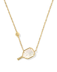 Pickleball Gold Short Pendant Necklace in Ivory Mother-of-Pearl