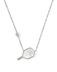 Pickleball Silver Short Pendant Necklace in Ivory Mother-of-Pearl