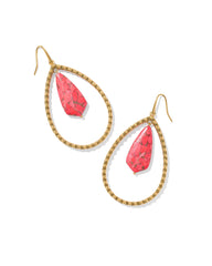 Rumer Vintage Gold Stone Open Frame Earrings in Bronze Veined Red Magnesite
