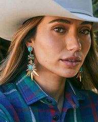 Serayah Vintage Gold Statement Earrings in Teal Mix