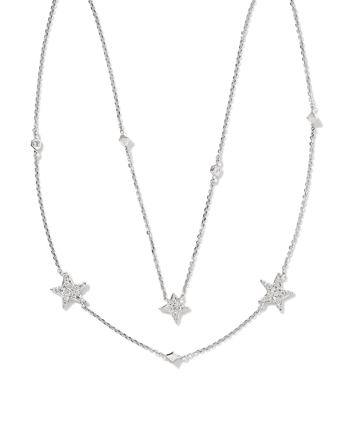 0.19 ct Star Cluster 14k White Gold Multi Strand Necklace in White Diamond