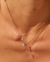 Tiny Cactus 14k Yellow Gold Pendant Necklace in White Diamond