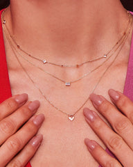 Tiny Heart Padlock 14k Yellow Gold Pendant Necklace in White Diamond