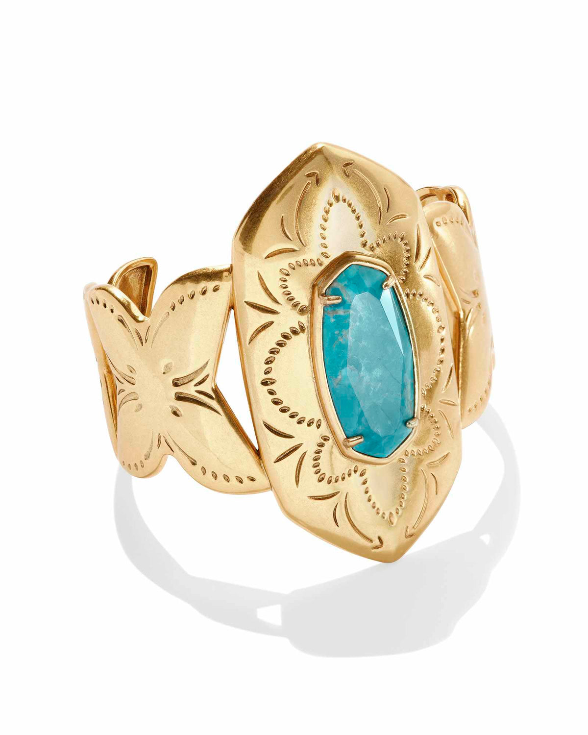 Keziah Vintage Gold Cuff Bracelet in Variegated Dark Teal Magnesite