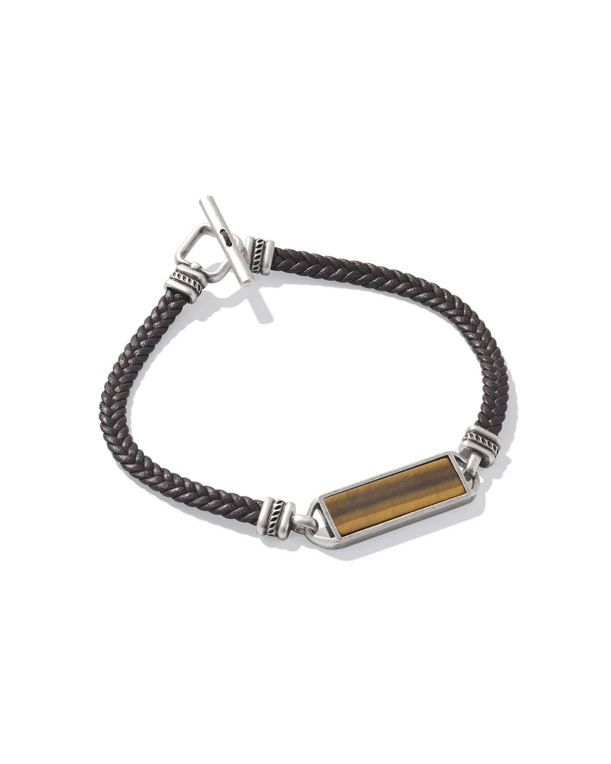 Maverick Oxidized Sterling Silver Stone Leather Bracelet in Brown Tiger's Eye and Brown Leather