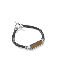Maverick Oxidized Sterling Silver Stone Leather Bracelet in Brown Tiger's Eye and Brown Leather