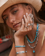 Noble Vintage Silver Horseshoe Cocktail Ring in Variegated Dark Teal Magnesite