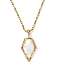 Tessa Vintage Gold Etch Frame Large Long Pendant Necklace