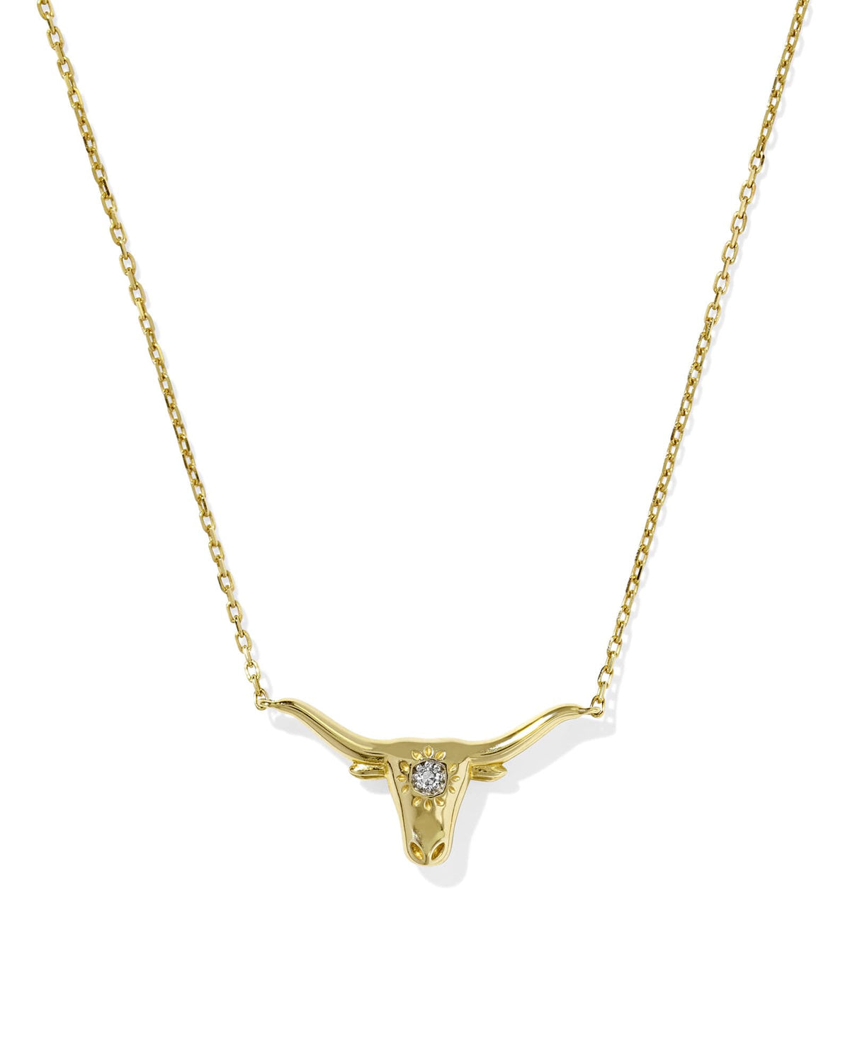 Diamond Accent 14k Yellow Gold Longhorn Necklace in White Diamond
