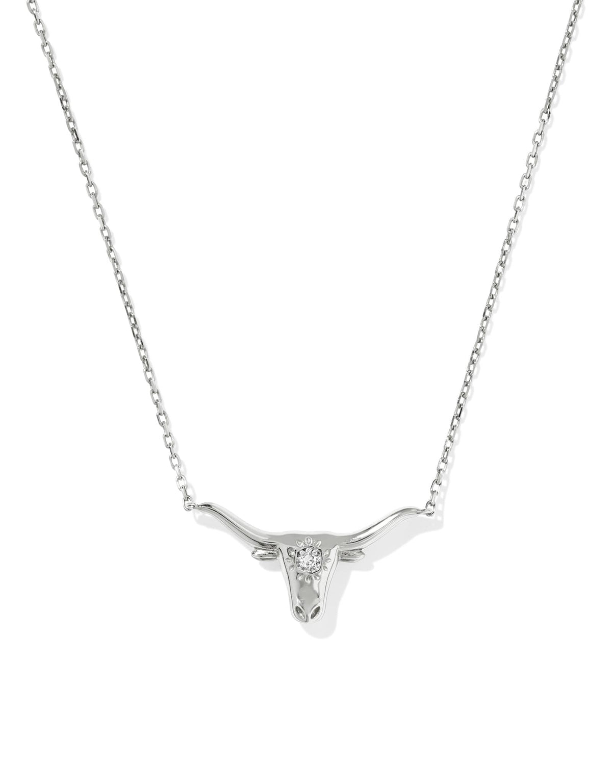 Diamond Accent 14k White Gold Longhorn Necklace in White Diamond