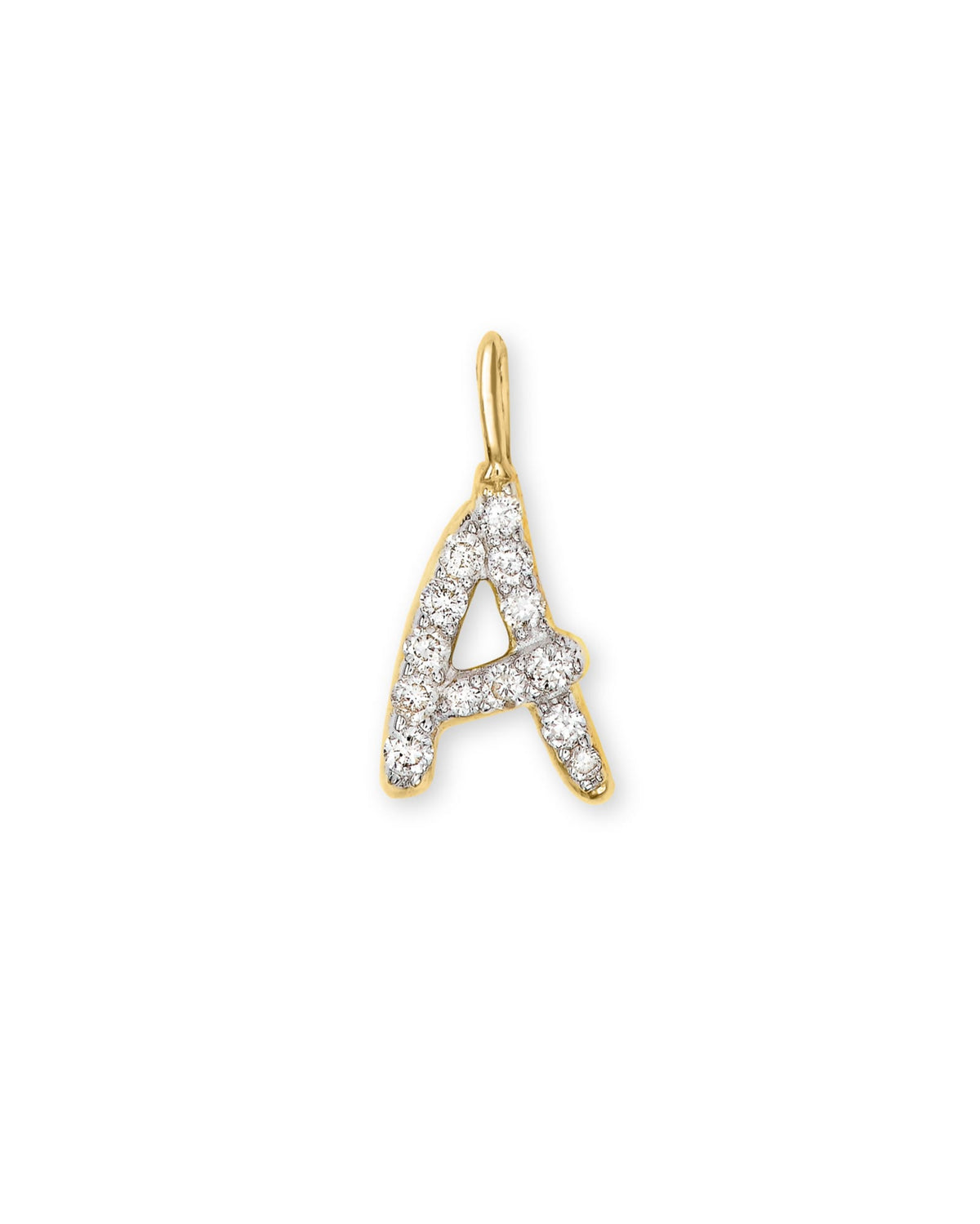 14k Yellow Gold Letter A Charm in White Diamond