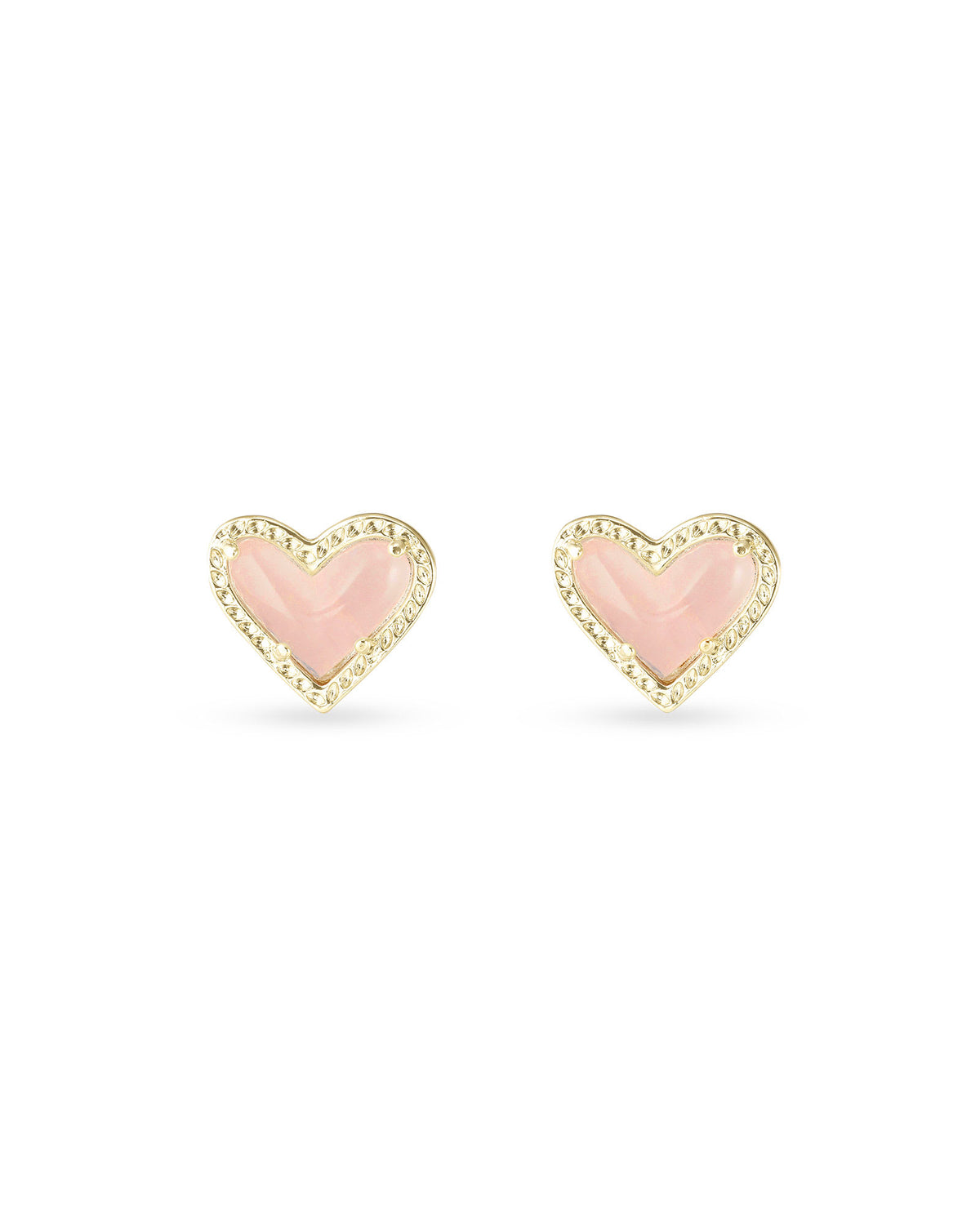 Ari Heart Gold Stud Earrings in Rose Quartz