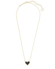 Ari Heart Gold Pendant Necklace in Black Drusy