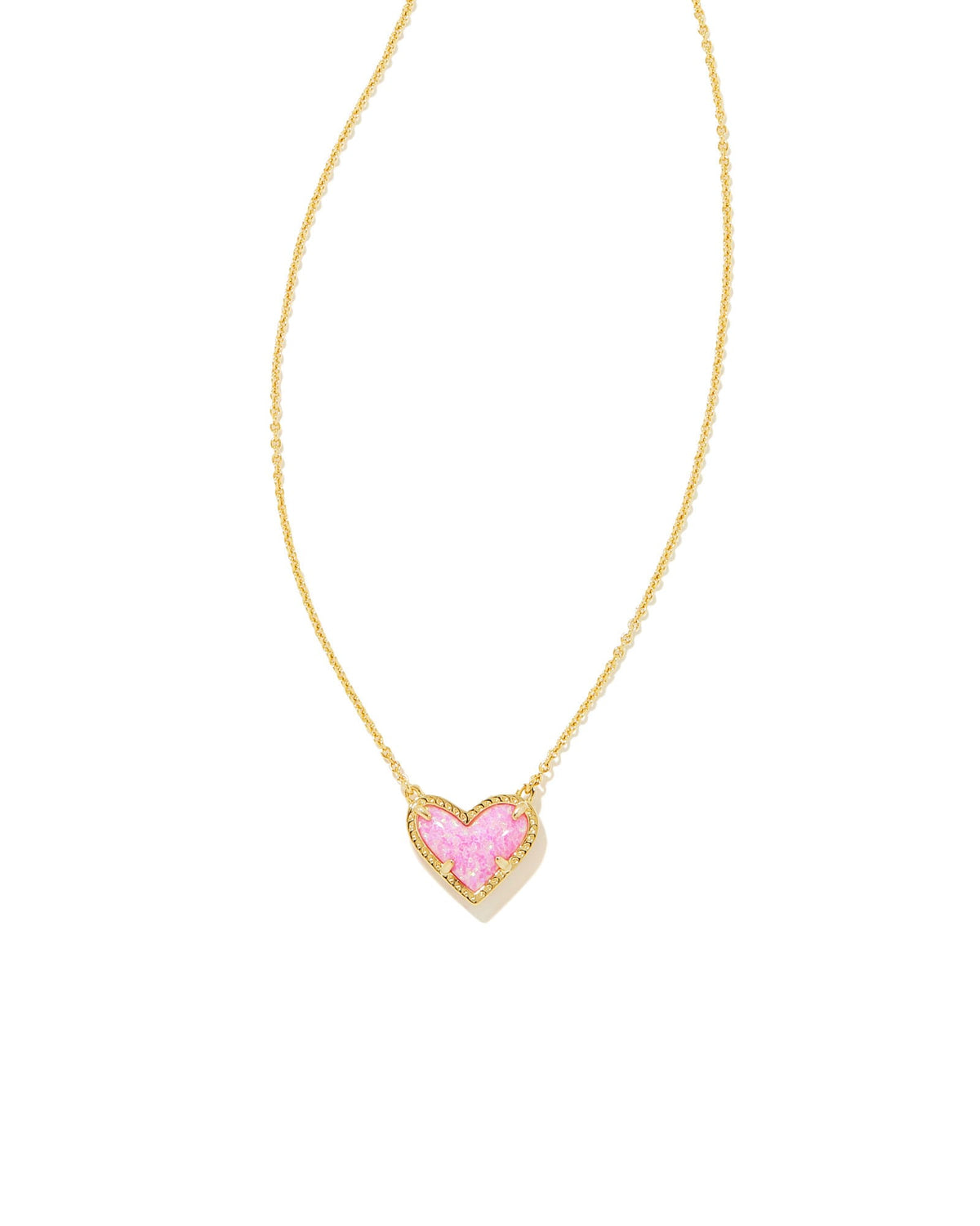 Ari Heart Gold Pendant Necklace in Bubblegum Pink Kyocera Opal
