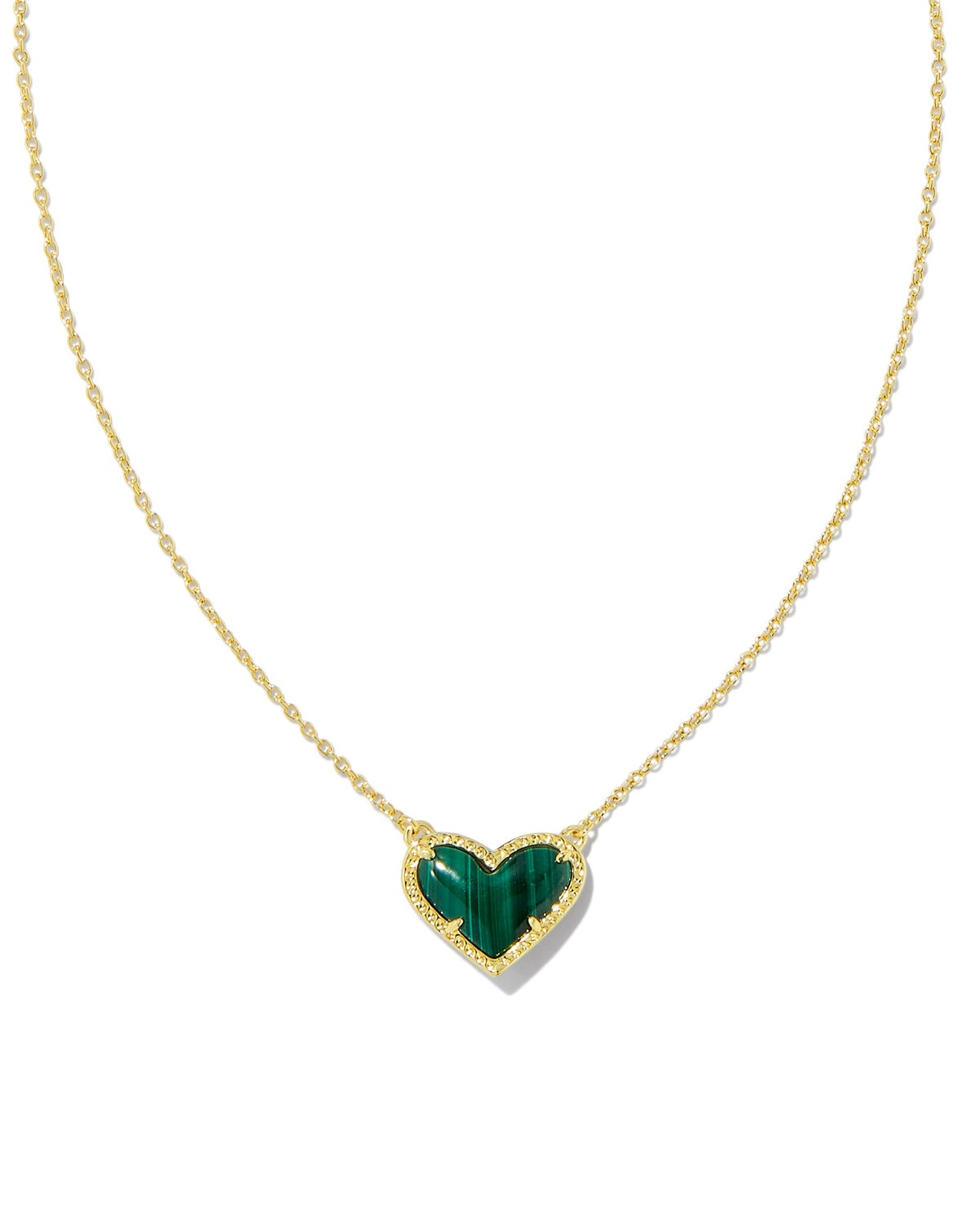 Ari Heart Gold Pendant Necklace in Green Malachite
