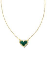 Ari Heart Gold Pendant Necklace in Green Malachite