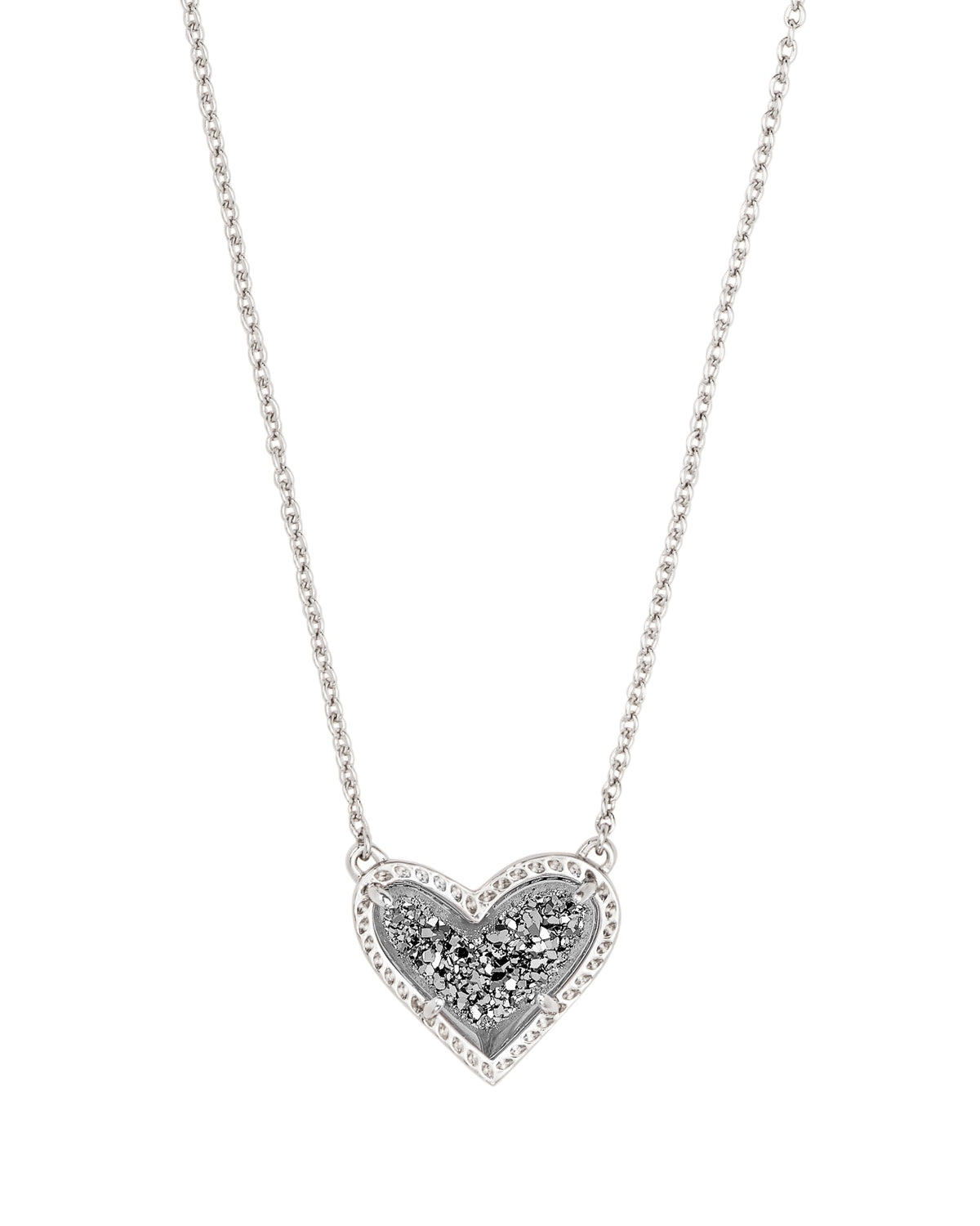 Ari Heart Silver Extended Length Pendant Necklace in Platinum Drusy