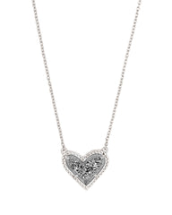Ari Heart Silver Extended Length Pendant Necklace in Platinum Drusy