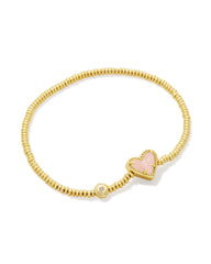 Ari Heart Gold Stretch Bracelet in Rose Quartz