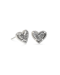 Ari Heart Silver Stud Earrings in Platinum Drusy