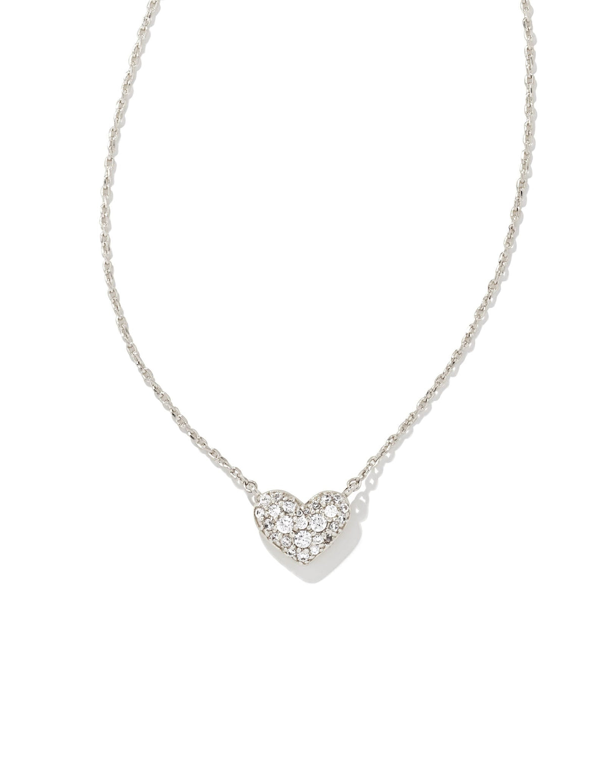 Ari Silver Pave Crystal Heart Necklace in White CZ