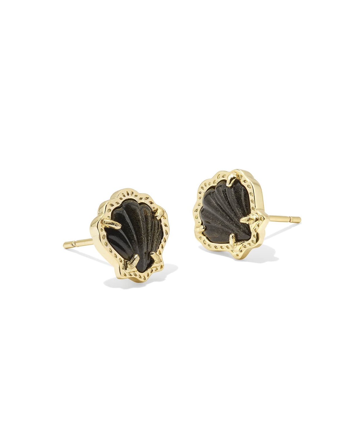Brynne Gold Shell Stud Earrings in Golden Obsidian