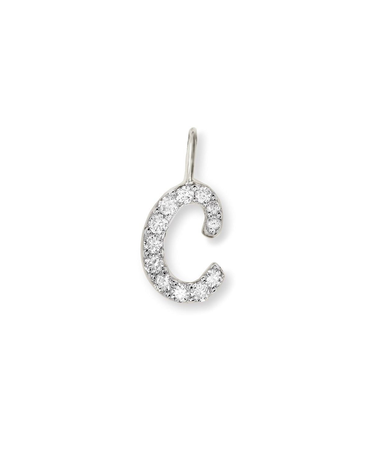 14k White Gold Letter C Charm in White Diamond