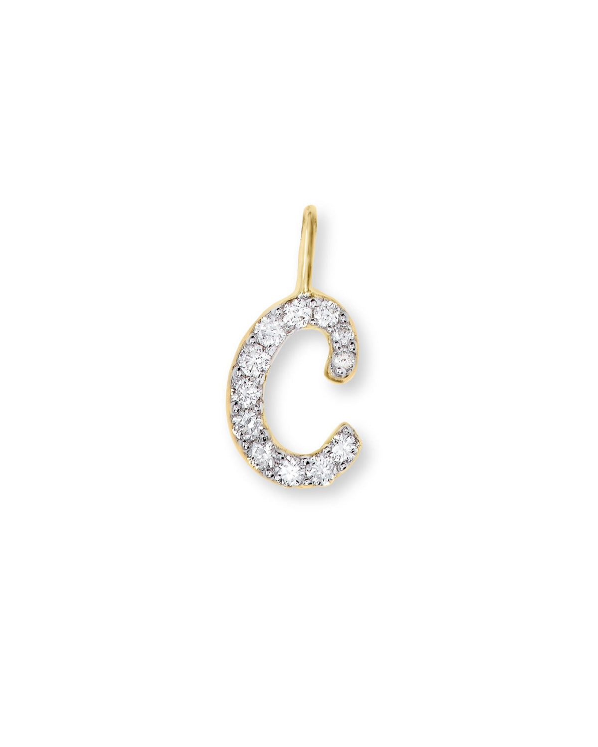 14k Yellow Gold Letter C Charm in White Diamond