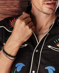 Cade Oxidized Sterling Silver Corded Bracelet in Black Banded Agate