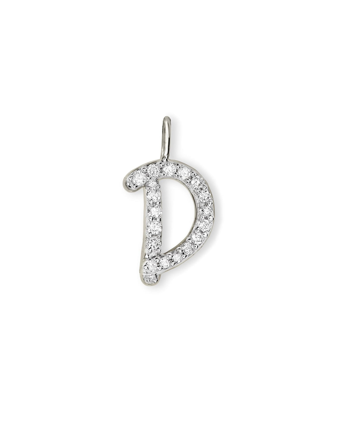 14k White Gold Letter D Charm in White Diamond