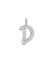 14k White Gold Letter D Charm in White Diamond