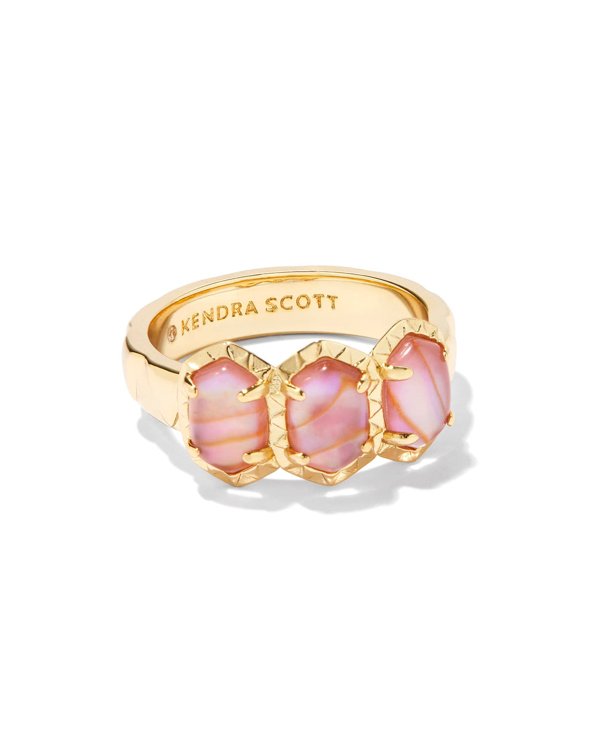Daphne Gold Band Ring in Light Pink Iridescent Abalone