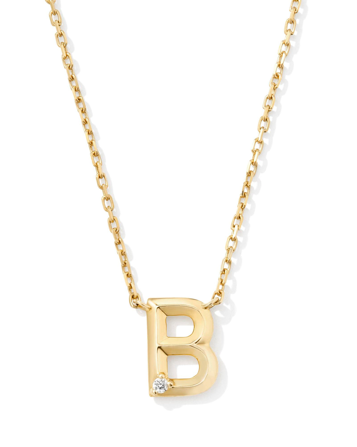 Diamond Accent Letter B 14k Yellow Gold Pendant Necklace in White Diamond