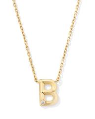 Diamond Accent Letter B 14k Yellow Gold Pendant Necklace in White Diamond