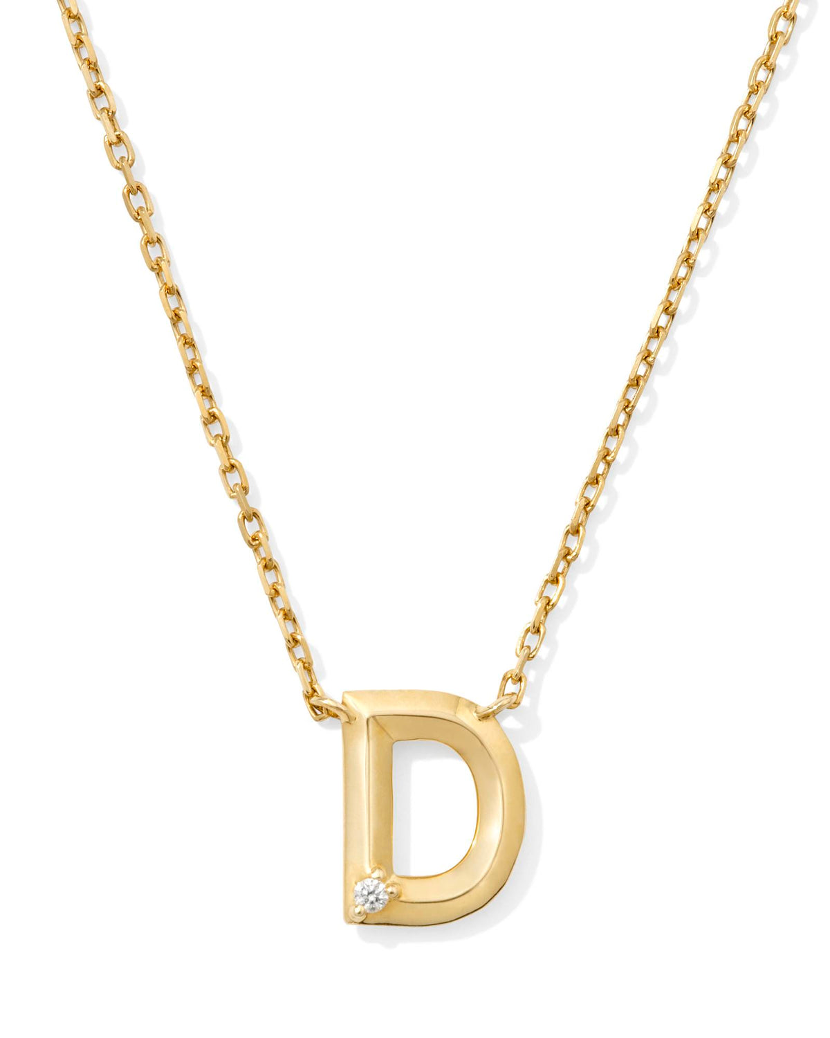 Diamond Accent Letter D 14k Yellow Gold Pendant Necklace in White Diamond