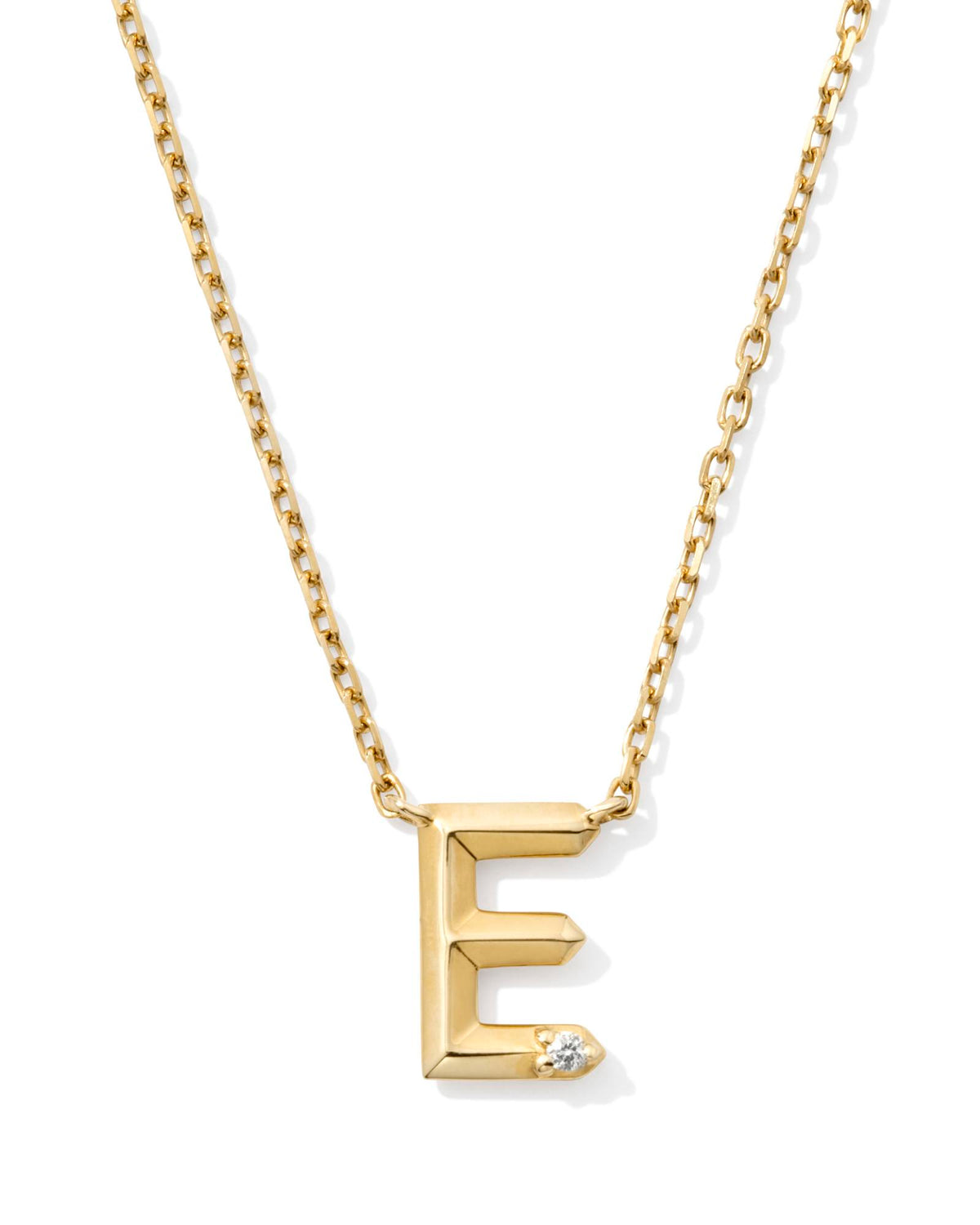 Diamond Accent Letter E 14k Yellow Gold Pendant Necklace in White Diamond